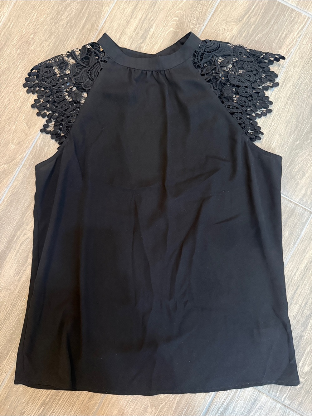 Express Black Crochet-Sleeve Halter Camisole